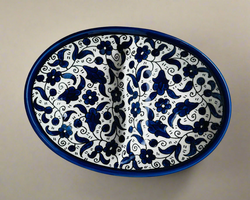 Oval Double Dip Side – Hand-Painted Palestinian Ceramic | Multicolor &amp; Navy