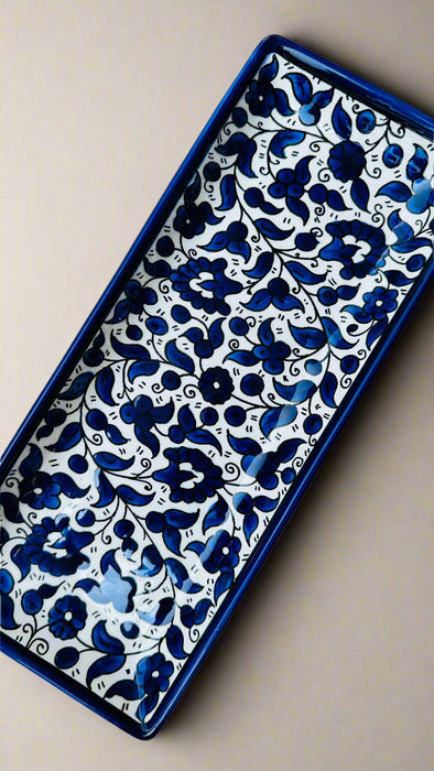 Serving Dishes | Round &amp; Rectangular – Hand-Painted Palestinian Ceramic | Multicolor &amp; Navy