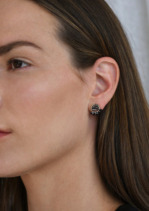 Mini crystal earrings with tassels (glossy graphite, black)