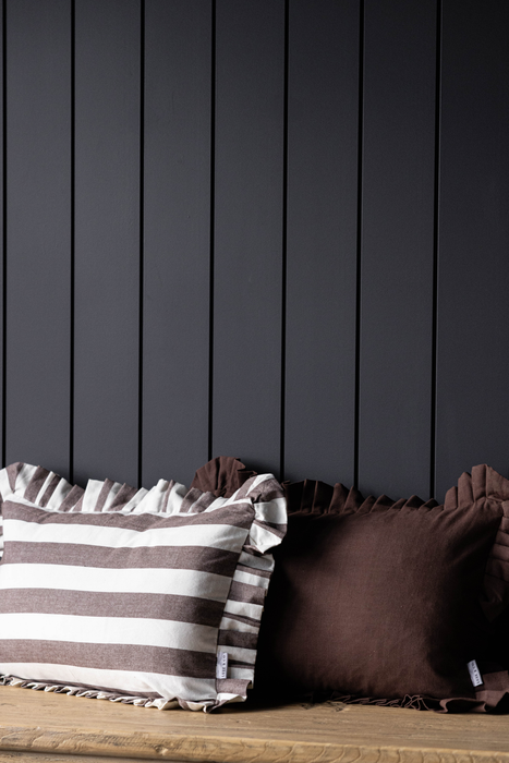 Thick Striped Brown Ruffled Lumbar Cushion Cover