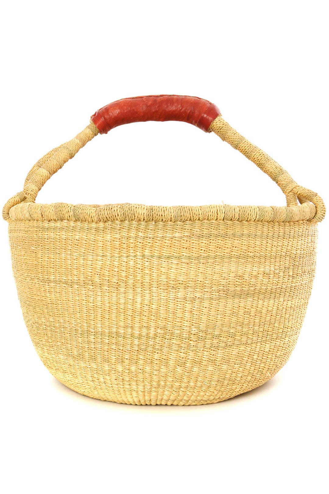 Panier Bolga avec poignées en cuir marron du Ghana