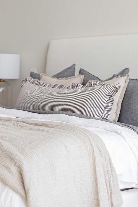 Brown and white striped Ruffle Bolster cushion cover