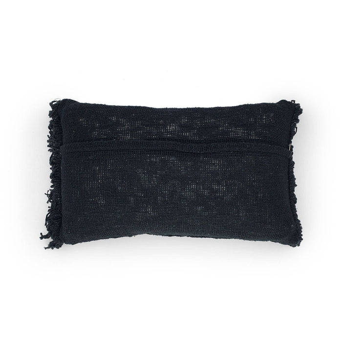 Black embroidered cotton cushion cover with fringes 50x30