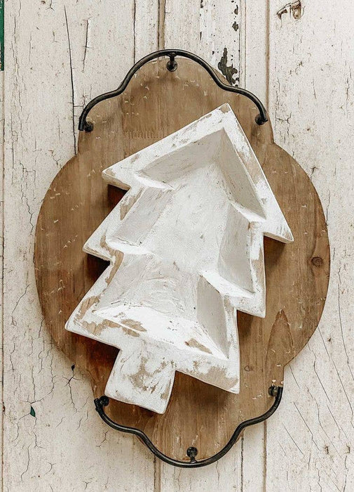 Mexico: Wooden bowl in the shape of a tree, pure white, handmade, #A