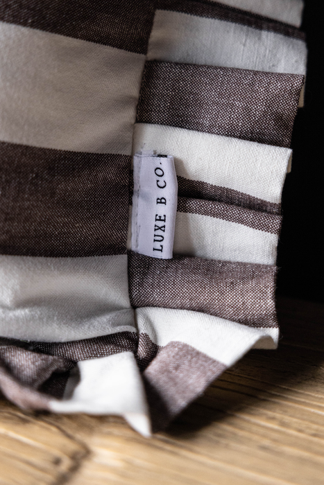 Thick Striped Brown Ruffled Lumbar Cushion Cover