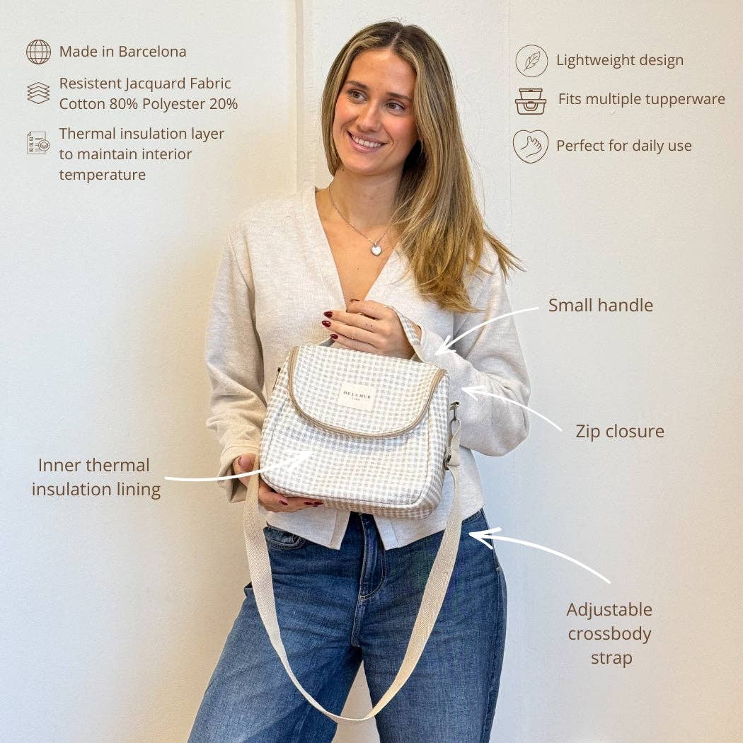 Sac déjeuner en jacquard vichy beige et écru- d’Espagne