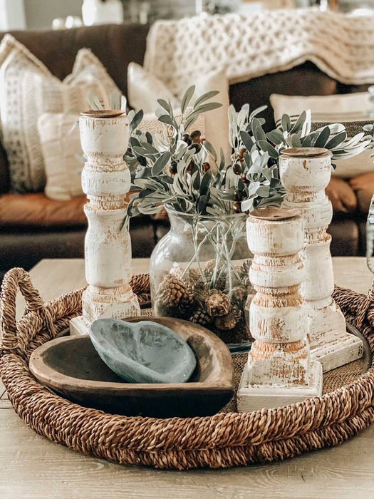 Mexico: Wooden Candle Holder, 3-Piece Set, Handmade - 7.1