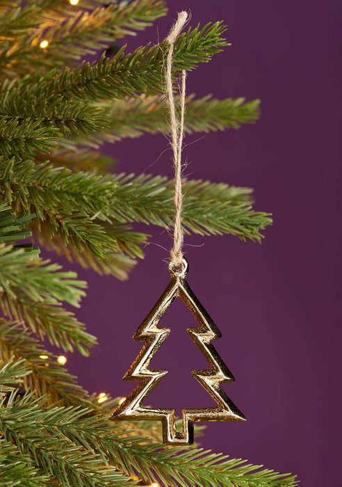 Christmas tree decoration with a gold finish, made from recycled aluminum