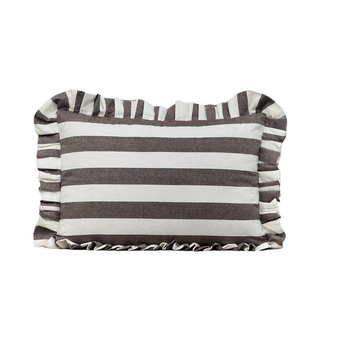 Thick Striped Brown Ruffled Lumbar Cushion Cover