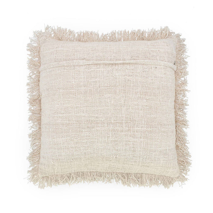 White embroidered cotton cushion cover with fringes 50x50