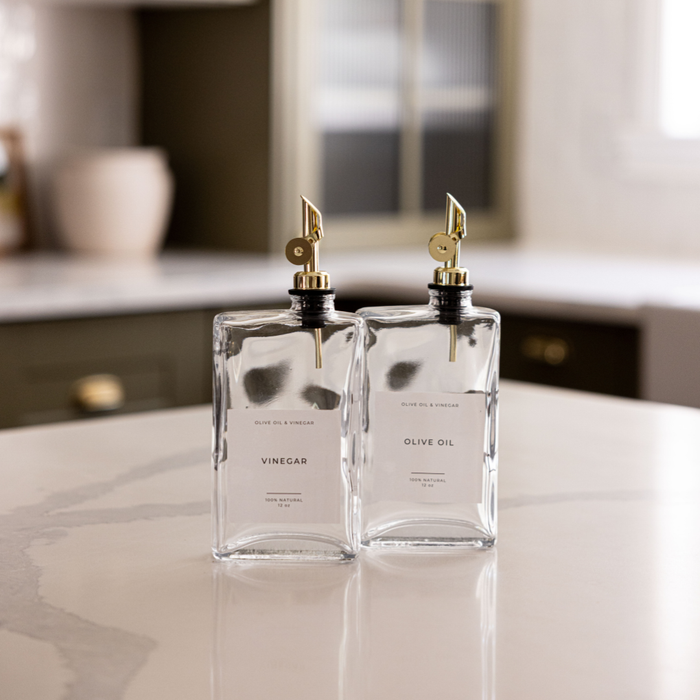 Rectangular Glass Dispenser Bottles for Olive Oil and Vinegar
