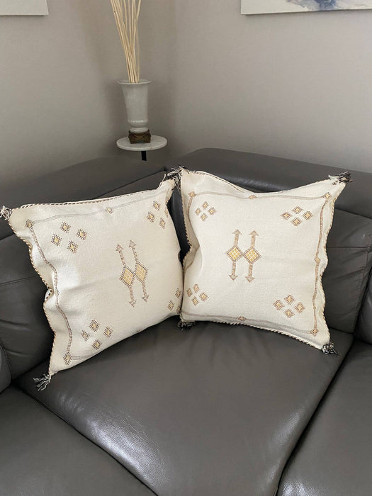 MOROCCO: OffWhite Premium Square Cactus Silk Cushion Cover