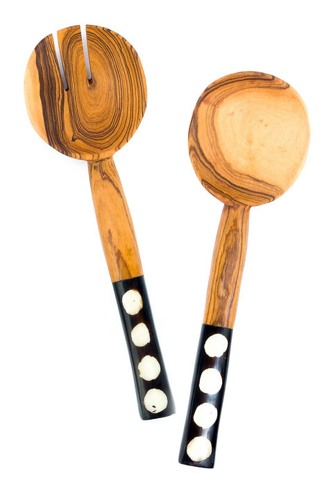 KENYA: Bold Polka Dot Olive Wood Salad Servers