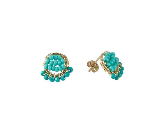 Mini circle earrings with turquoise tassels – TURQUOISE 