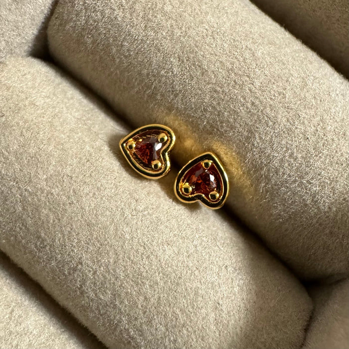 Ruby Heart Stud Earrings