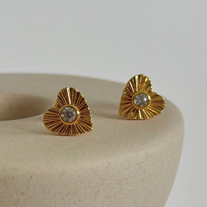 Sunburst Heart Stud Earrings