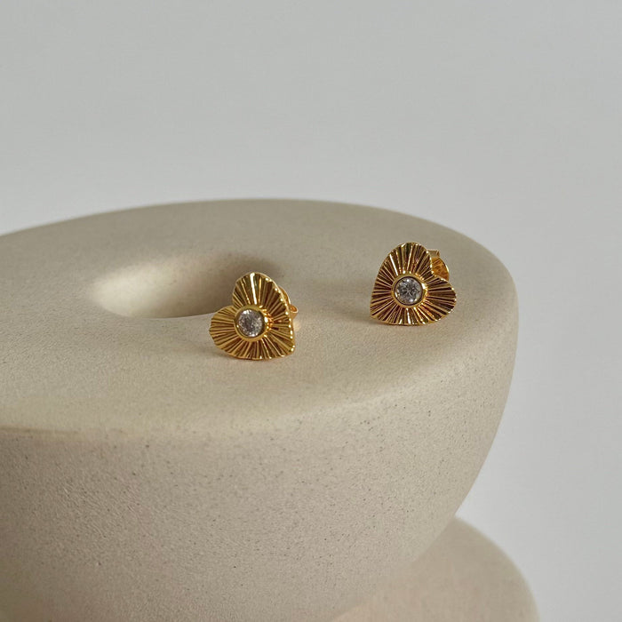 Sunburst Heart Stud Earrings