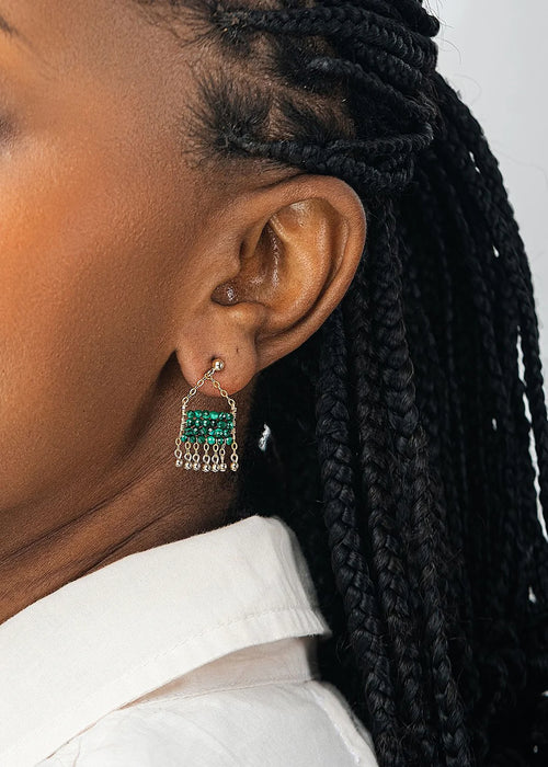 Mini Olakira earrings (malachite green, gold)